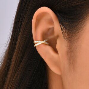 Ear Cuffs,Criss Cross Zirconia No Piercing Minimalist dainty Ear Cuff Earring